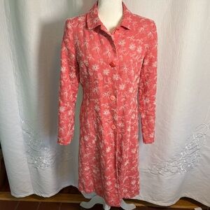 LK Bennett Coral Embroidered Floral Button-Up Midi Dress size 8